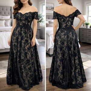 Skinz New York Black Lace Off Shoulder Y2K Formal Ball Gown $375
